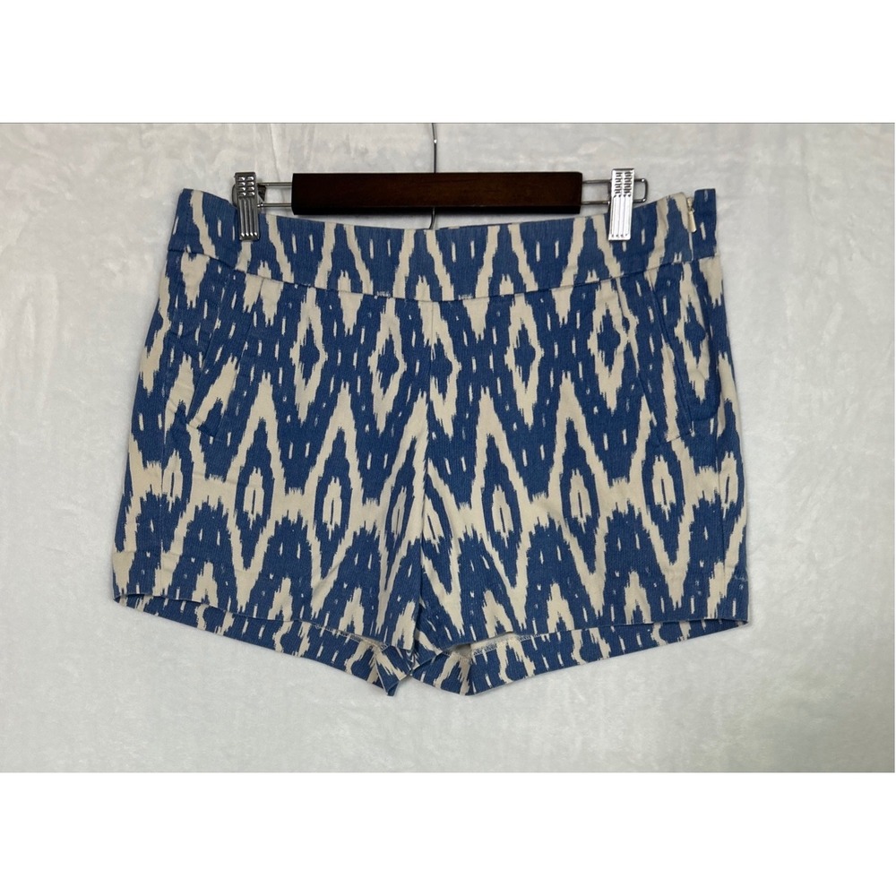 J Crew Chino Shorts Womens Sz 8 City Fit Ikat/Aztec Print Side Zip Preppy Casual
